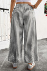 EVALESS Women's Wide Leg Palazzo Pants Casual Elastic High Waisted Cotton Gingham Plaid Culottes Trousers with Pockets