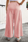 EVALESS Women's Wide Leg Palazzo Pants Casual Elastic High Waisted Cotton Gingham Plaid Culottes Trousers with Pockets