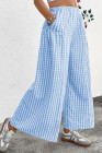 EVALESS Women's Wide Leg Palazzo Pants Casual Elastic High Waisted Cotton Gingham Plaid Culottes Trousers with Pockets