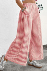 EVALESS Women's Wide Leg Palazzo Pants Casual Elastic High Waisted Cotton Gingham Plaid Culottes Trousers with Pockets