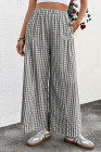 EVALESS Women's Wide Leg Palazzo Pants Casual Elastic High Waisted Cotton Gingham Plaid Culottes Trousers with Pockets