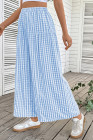 EVALESS Women's Wide Leg Palazzo Pants Casual Elastic High Waisted Cotton Gingham Plaid Culottes Trousers with Pockets