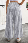 EVALESS Women's Wide Leg Palazzo Pants Casual Elastic High Waisted Cotton Gingham Plaid Culottes Trousers with Pockets