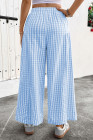 EVALESS Women's Wide Leg Palazzo Pants Casual Elastic High Waisted Cotton Gingham Plaid Culottes Trousers with Pockets
