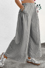 EVALESS Women's Wide Leg Palazzo Pants Casual Elastic High Waisted Cotton Gingham Plaid Culottes Trousers with Pockets