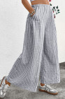 EVALESS Women's Wide Leg Palazzo Pants Casual Elastic High Waisted Cotton Gingham Plaid Culottes Trousers with Pockets