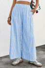 EVALESS Women's Wide Leg Palazzo Pants Casual Elastic High Waisted Cotton Gingham Plaid Culottes Trousers with Pockets