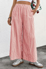 EVALESS Women's Wide Leg Palazzo Pants Casual Elastic High Waisted Cotton Gingham Plaid Culottes Trousers with Pockets
