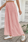 EVALESS Women's Wide Leg Palazzo Pants Casual Elastic High Waisted Cotton Gingham Plaid Culottes Trousers with Pockets
