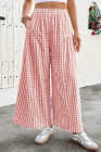 EVALESS Women's Wide Leg Palazzo Pants Casual Elastic High Waisted Cotton Gingham Plaid Culottes Trousers with Pockets