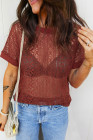EVALESS Womens Spring Summer Tops Casual Lace Tops Crewneck Short Sleeve Shirts Cut Out T Shirts Sheer Crochet Knit Blouses