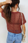 EVALESS Womens Spring Summer Tops Casual Lace Tops Crewneck Short Sleeve Shirts Cut Out T Shirts Sheer Crochet Knit Blouses
