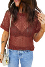 EVALESS Womens Spring Summer Tops Casual Lace Tops Crewneck Short Sleeve Shirts Cut Out T Shirts Sheer Crochet Knit Blouses