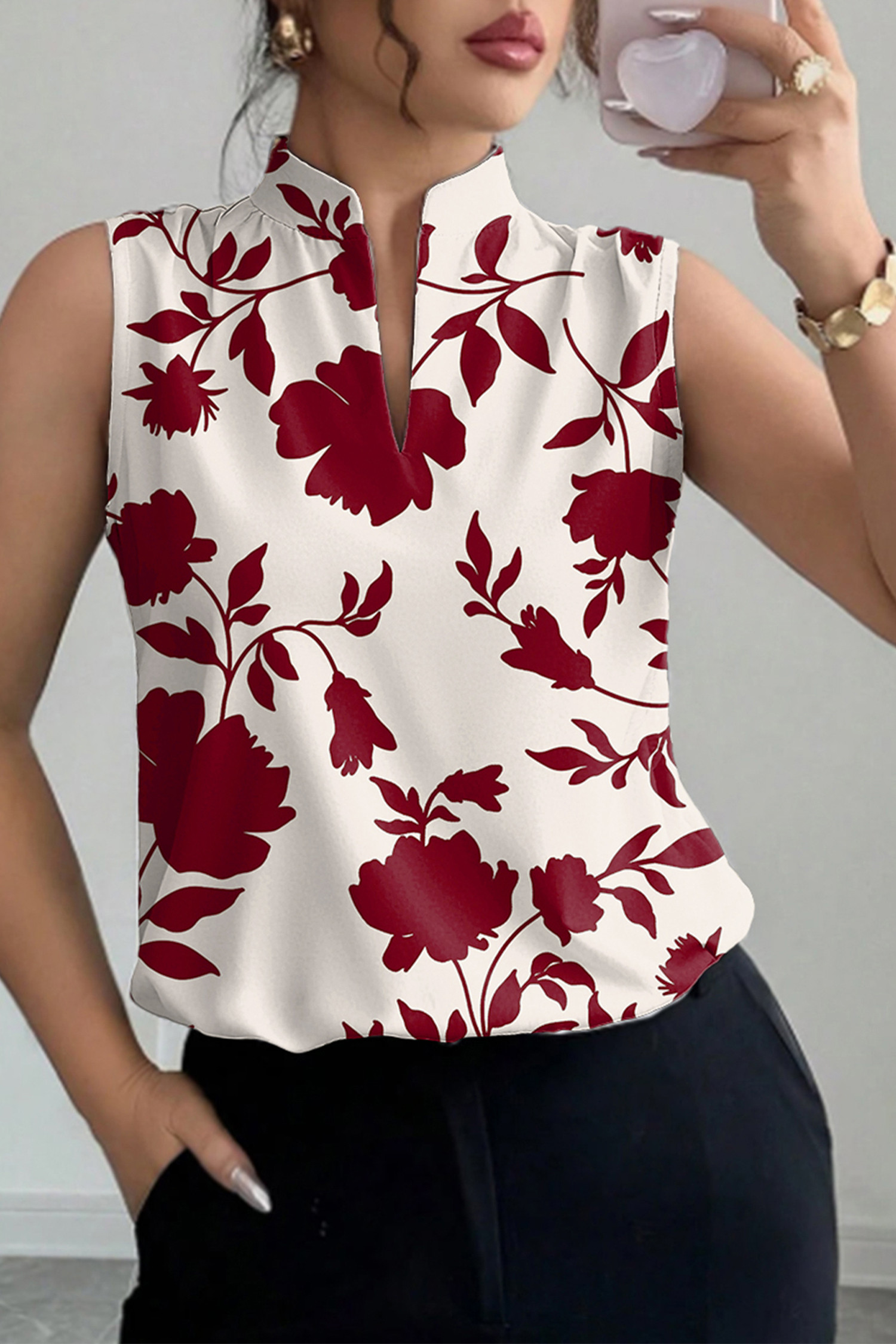 EVALESS Tank Tops for Women 2026 Casual V Neck Sleeveless Summer Tops Floral Print Tank Top Spring Fashion Shirts Blouses