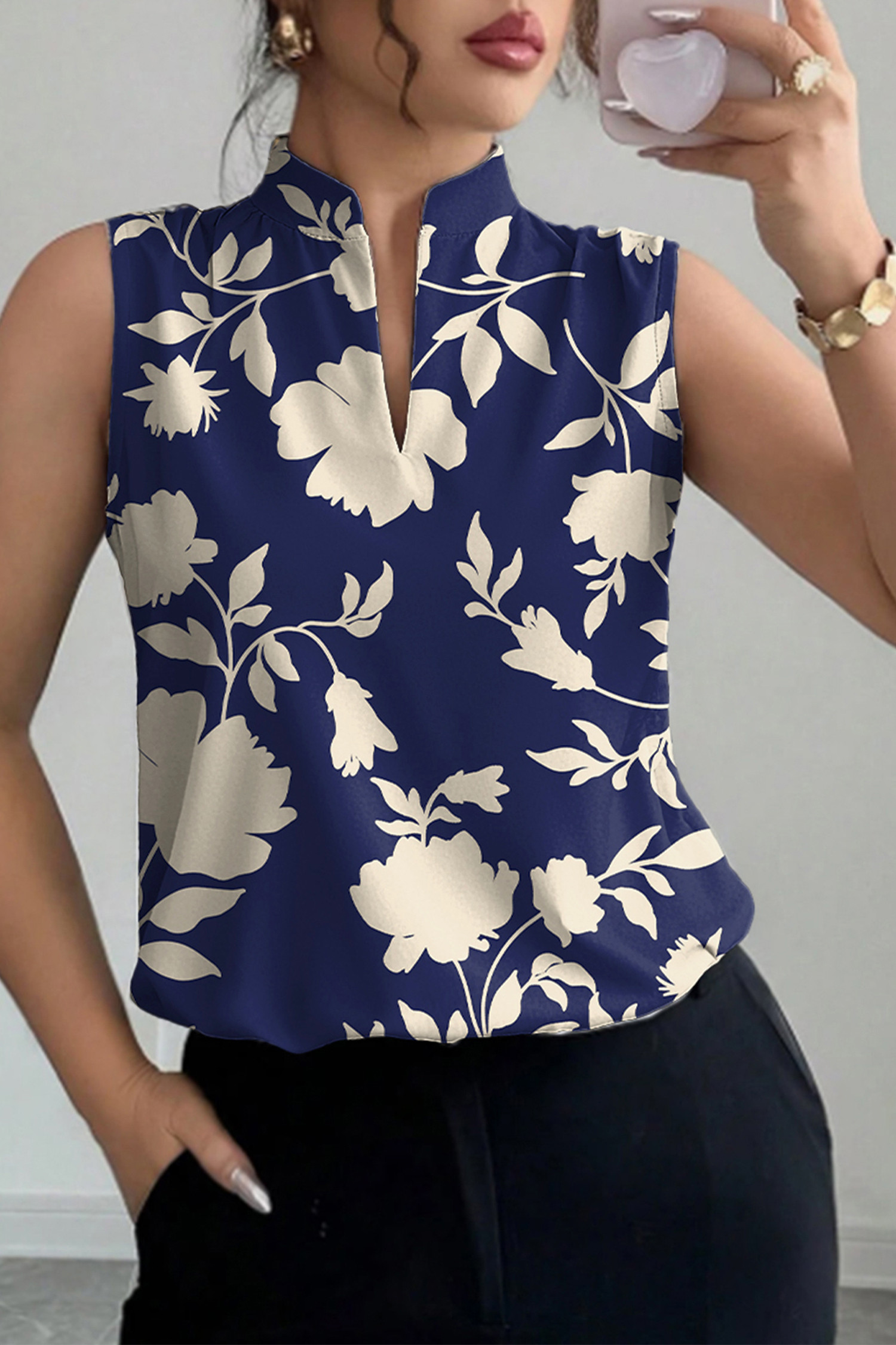 EVALESS Tank Tops for Women 2026 Casual V Neck Sleeveless Summer Tops Floral Print Tank Top Spring Fashion Shirts Blouses