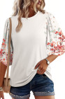 EVALESS 3/4 Length Sleeve Womens Tops Dressy Casual Blouses Floral Print Crewneck Patchwork Shirts 2026 Spring Outfits