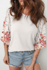 EVALESS 3/4 Length Sleeve Womens Tops Dressy Casual Blouses Floral Print Crewneck Patchwork Shirts 2026 Spring Outfits