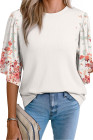 EVALESS 3/4 Length Sleeve Womens Tops Dressy Casual Blouses Floral Print Crewneck Patchwork Shirts 2026 Spring Outfits