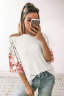 EVALESS 3/4 Length Sleeve Womens Tops Dressy Casual Blouses Floral Print Crewneck Patchwork Shirts 2026 Spring Outfits
