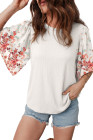 EVALESS 3/4 Length Sleeve Womens Tops Dressy Casual Blouses Floral Print Crewneck Patchwork Shirts 2026 Spring Outfits