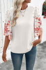 EVALESS 3/4 Length Sleeve Womens Tops Dressy Casual Blouses Floral Print Crewneck Patchwork Shirts 2026 Spring Outfits