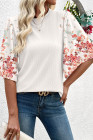 EVALESS 3/4 Length Sleeve Womens Tops Dressy Casual Blouses Floral Print Crewneck Patchwork Shirts 2026 Spring Outfits
