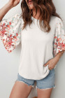 EVALESS 3/4 Length Sleeve Womens Tops Dressy Casual Blouses Floral Print Crewneck Patchwork Shirts 2026 Spring Outfits