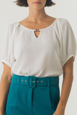 EVALESS Womens Dressy Casual Tops Trendy Business Work Blouses Pleated Keyhole Short Sleeve Summer Shirts LC25135429-P1