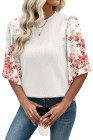 EVALESS 3/4 Length Sleeve Womens Tops Dressy Casual Blouses Floral Print Crewneck Patchwork Shirts 2026 Spring Outfits
