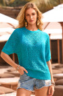 EVALESS Women's Crochet Tops Short Sleeve Hollow Out Knit Sweater Spring Summer Trendy Lightweight Casual Vacation Clothes
