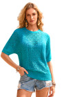 EVALESS Women's Crochet Tops Short Sleeve Hollow Out Knit Sweater Spring Summer Trendy Lightweight Casual Vacation Clothes