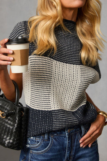 Color black Eliska Contrast Knit Crochet Top LC274281-P202