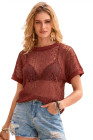 EVALESS Womens Spring Summer Tops Casual Lace Tops Crewneck Short Sleeve Shirts Cut Out T Shirts Sheer Crochet Knit Blouses