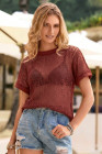 EVALESS Womens Spring Summer Tops Casual Lace Tops Crewneck Short Sleeve Shirts Cut Out T Shirts Sheer Crochet Knit Blouses