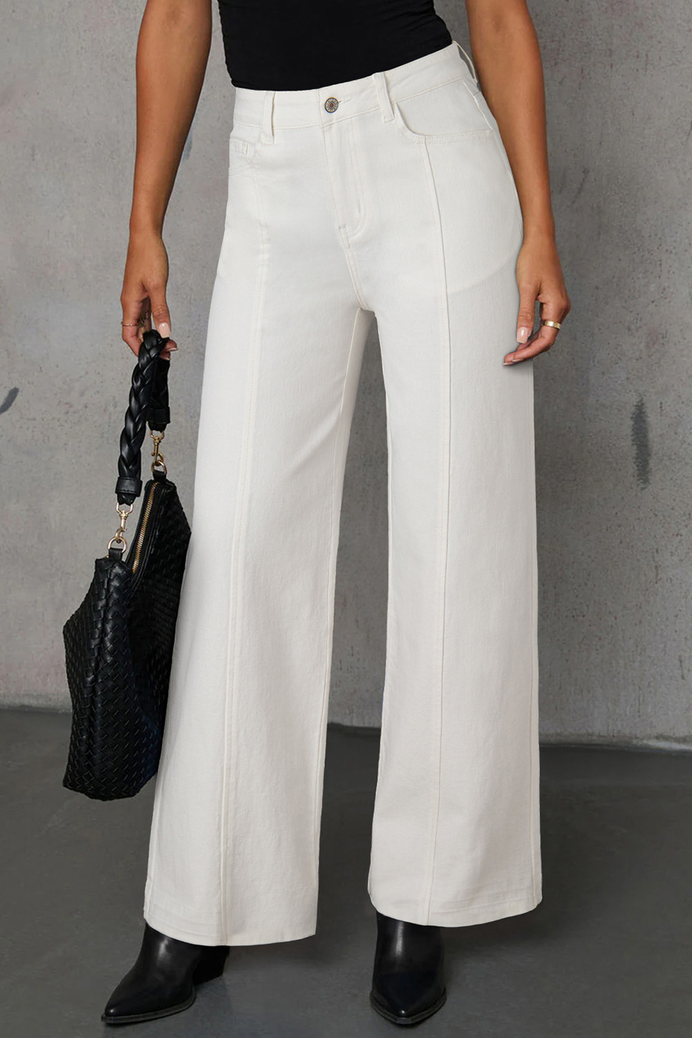 EVALESS Womens Jeans Trendy High Waist Straight Leg Wide Leg Frayed Baggy Raw Hem Boyfriends Stretchy Zimbaplatinum Denim Pants