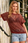 EVALESS Womens Spring Summer Tops Casual Lace Tops Crewneck Short Sleeve Shirts Cut Out T Shirts Sheer Crochet Knit Blouses