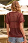 EVALESS Womens Spring Summer Tops Casual Lace Tops Crewneck Short Sleeve Shirts Cut Out T Shirts Sheer Crochet Knit Blouses