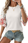 EVALESS 3/4 Length Sleeve Womens Tops Dressy Casual Blouses Floral Print Crewneck Patchwork Shirts 2026 Spring Outfits